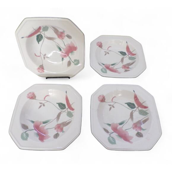 Mikasa Continental "Silk Flowers"  8 1/4" Hexagon Soup Salad Bowls Set Of 4 Vtg - Picture 1 of 5